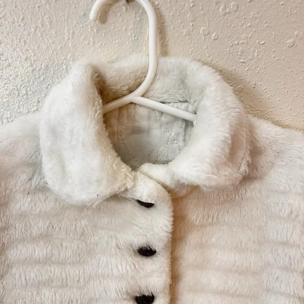 Vintage Breman & Tanner Girls White Faux Fur Overcoat & Matching Bonnet 18-24m